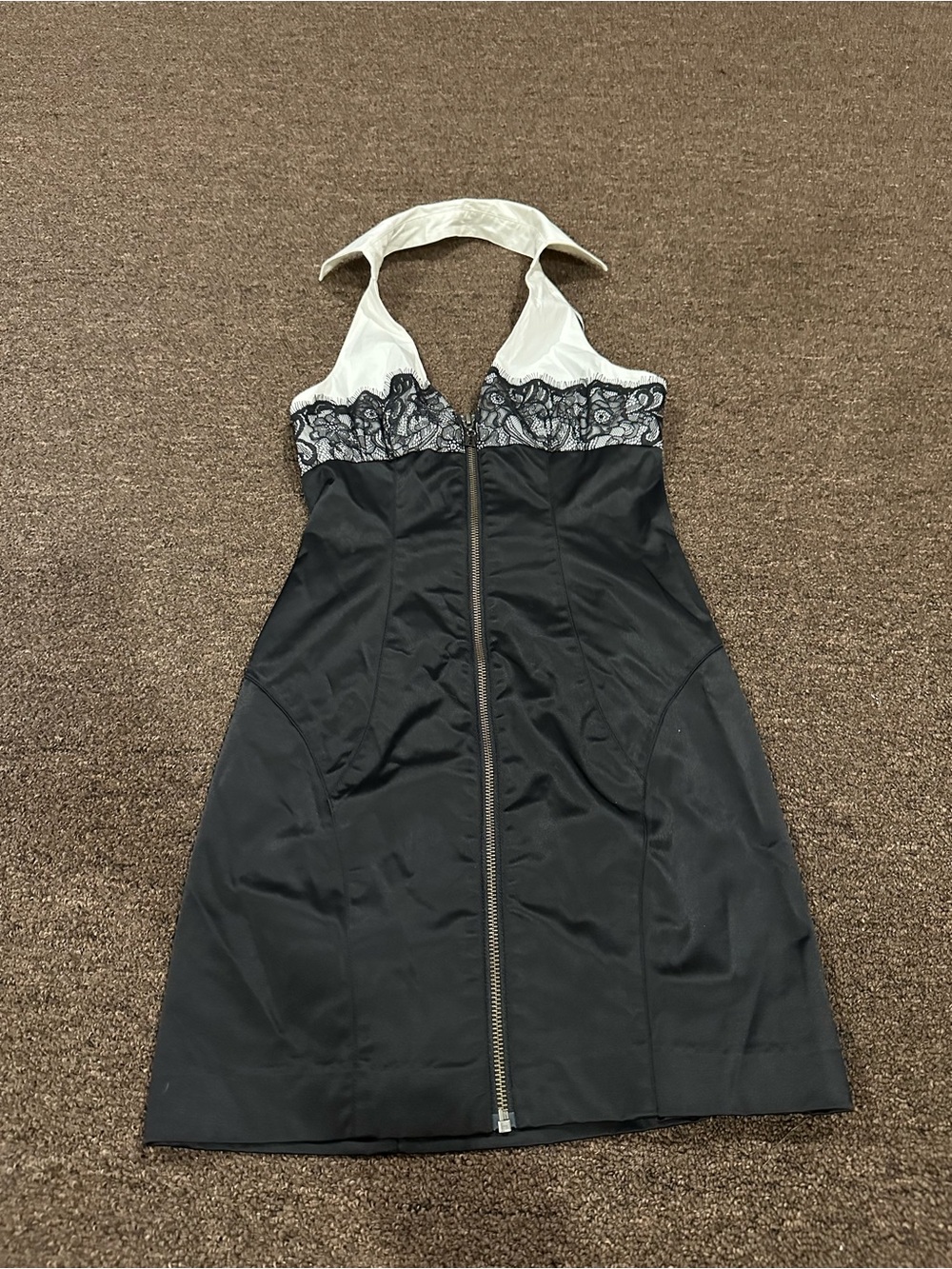 Guess Black and White Halter Mini Dress with Lace Trim